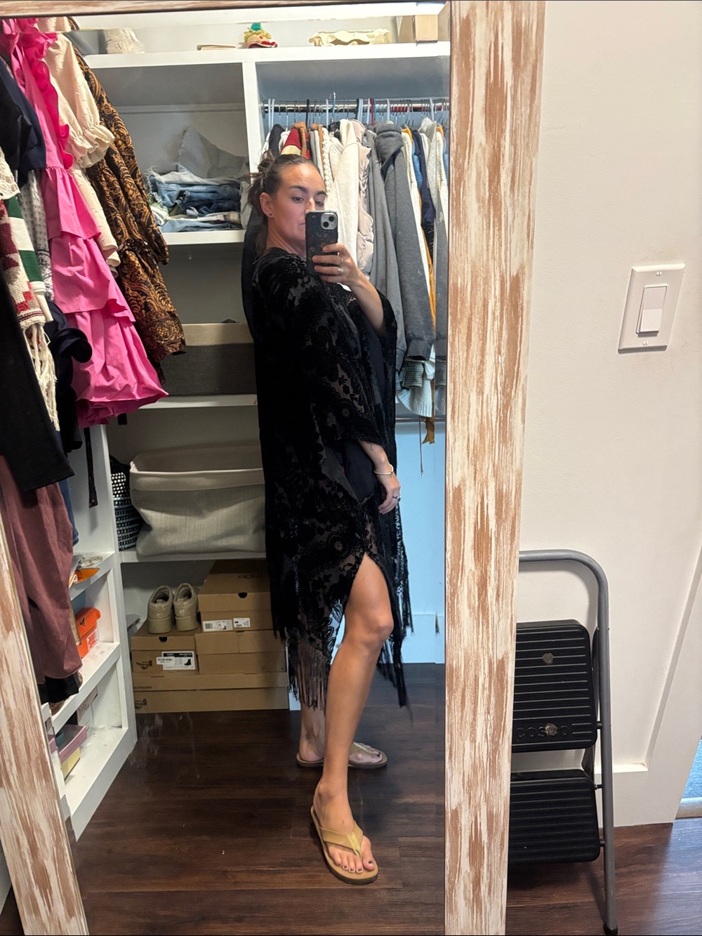 Black Velvet Burnout Fringed Kimono - Picture 7 of 7